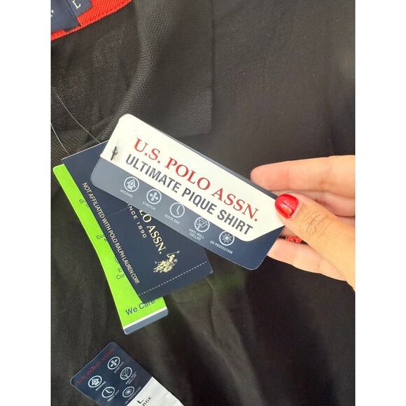 U.S. Polo Assn. Men's Black Cotton Relaxed Fit Ultimate Pique Polo Shirt Size L - Picture 8 of 8